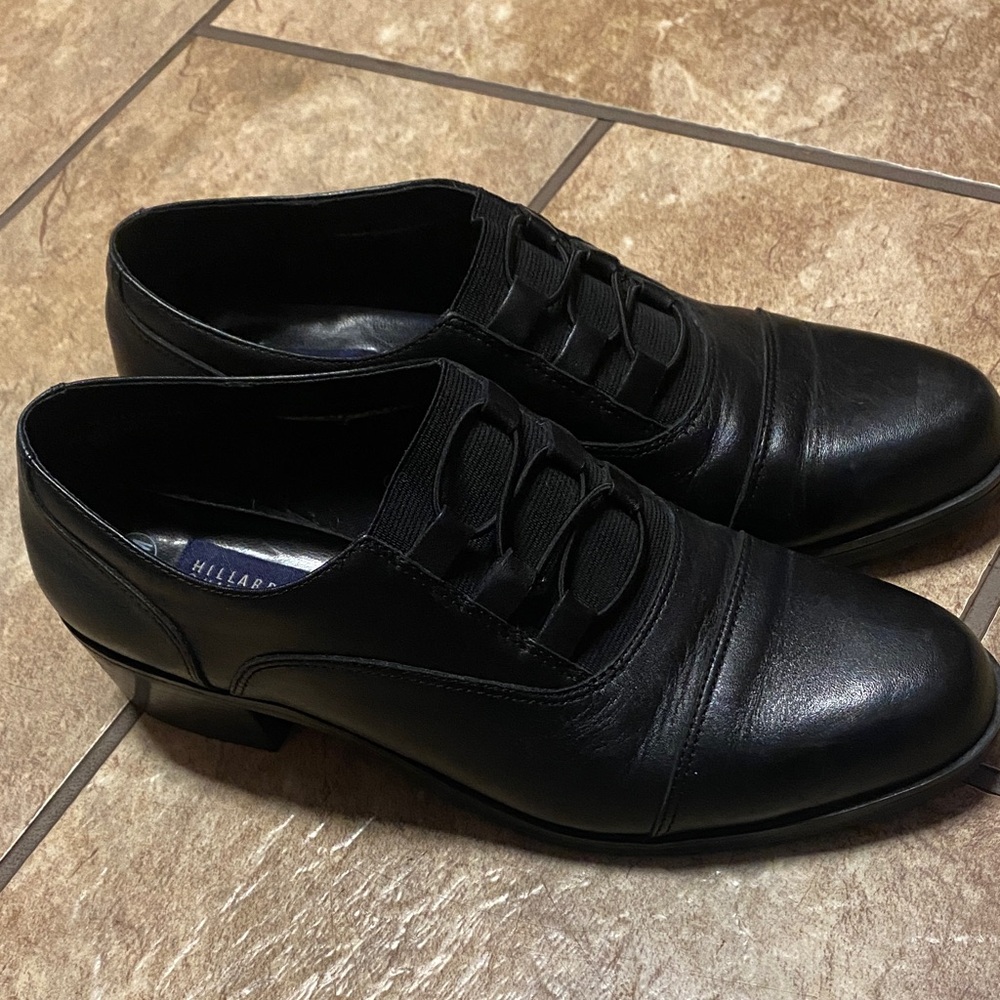 Hillard & Hanson Black Leather Lace-Panel Oxford Derbys 7M Office Professional